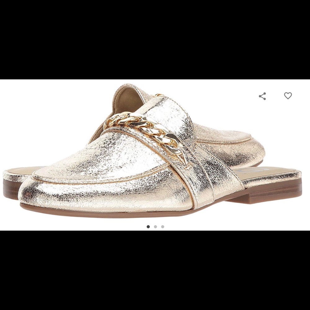 GUESS NAVY2 GOLD CRINKLE MULES 10 nib